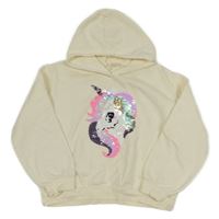 Smotanová crop mikina s jednorožcem z flitrů a kapucňou H&M