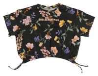 Černé květované crop tričko s nápisem H&M