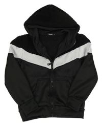 Černo-bílá sportovní propínací mikina s kapucí 