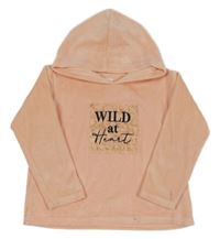 Broskvová zamatová mikina s nápisom a kapucňou Jeff&Co