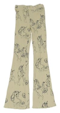 Smotanové rebrované flare nohavice s jednorožcami H&M