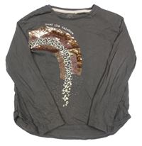 Hnědé triko s duhou z flitrů Next 