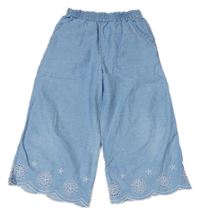Svetlomodré plátenné culottes nohavice s výšivkou Tu