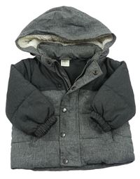 Sivo-tmavosivá melírovaná prešívaná šušťáková prechodná bunda s kapucňou H&M