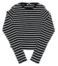 Černo-bílé pruhované žebrované crop triko Miss E-vie