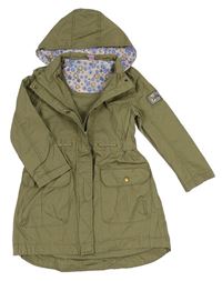 Khaki plátěná podzimní parka s motýlky a kapucí dopodopo