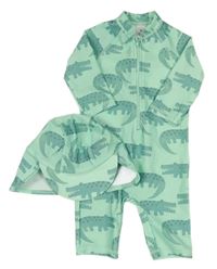 2Set - Pistáciový UV overal s krokodýlky + čapica Tu