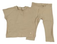 2Set - Béžové rebrované oversize tričko s kvietkovanou + tepláky so cute