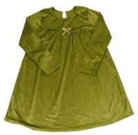 Brčálově zelené plyšové šaty so zlatou mašlou SHEIN