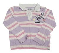 Fialovo-světlerůžovo-růžovo-bílé pruhované mikinotriko s nápismi a obrázkami a golierikom Y.F.K.