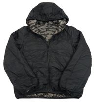 Čierna prešívaná šušťáková zateplená obojstranná bunda s kapucňou name it.