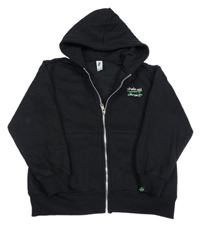 Černá propínací teplá mikina s nápisy a skateboardem a smajlíkem a kapucí