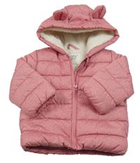 Růžová melírovaná prošívaná šusťáková zimní bunda s kapucí s oušky F&F