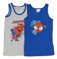 2x - Nátělník - Světlešedý melírovaný s dinosaurem, cobaltově modrý se Spider-manem MARVEL