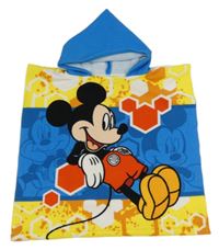 Modro-žlto-bielo-medová froté pončo osuška s Mickey a kapucňou Disney