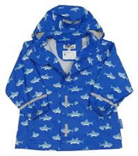 Cobaltově modrá nepromokavá bunda se žraloky a odepínací kapucí Playshoes