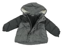 Šedo-tmavošedá melírovaná prošívaná šusťáková zimní bunda s odepínací kapucí H&M