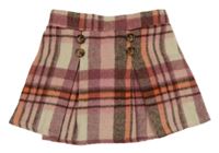 Svetloružová -starorůžovo-smetanovo-korálová kockovaná vlnená sukňa s gombíkmi PRIMARK