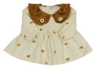 Smotanové teplákové šaty s kvetmi a hnedým menšestrovým golierikom Cozy Cub