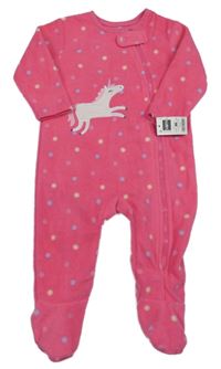 Nové - tmavorůžový puntíkatý fleecový overal s jednorožcem St. Bernard