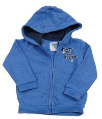 Modrá melírovaná prepínaci mikina s nápismi a hviezdičkami a kapucňou lupilu