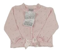 Nové - svetloružový perforovaný prepínaci sveter s mašlou Pex