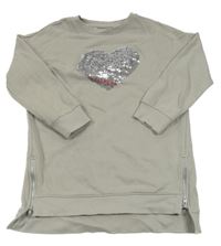 Šedé teplákové šaty se srdíčkem z flitrů a korálků Next