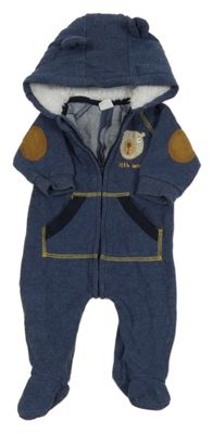 Tmavomodrá melírovaná tepláková kombinéza s medvídkem a kapucí s oušky coolclub