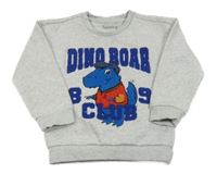 Svetlosivá melírovaná mikina s dinosaurom a nápismi Nutmeg