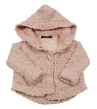 Světlerůžový huňatý propínací podšitý svetr se třpytkami a kapucí George