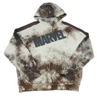 Bílo-čokoládová batikovaná mikina s logem - MARVEL a kapsou a kapucí M&S