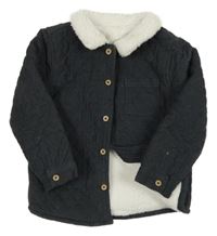 Tmavosivá menšestrová zateplená košeľová bunda s huňatým golierikom Tu