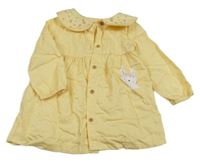 Žluté propínací šaty riflového vzhledu se zajíčkem a límečkem s květy St. Bernard