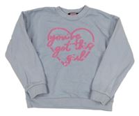 Světlemodrofialová mikina so srdiečkom s nápisy s flitrami George