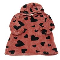 Jahodové plyšové šaty so srdiečkami a kapucňou SHEIN