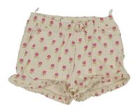 Smotanové teplákové kraťasy s kvietkami a volánikmi C&A