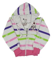 Bielo-pruhovano-ružová prepínaci tepláková mikina s Kitty a kapucňou
