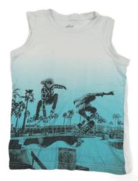 Bílo-světletyrkysové tílko se skateboardisty alive