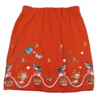 Červená sukňa s motýlikmi a vtáčky a růžemi