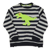 Tmavomodro-světlešedá/melírovaná pruhovaná mikina s dinosaurem M&S