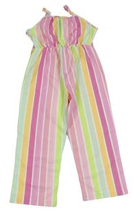 Růžovo-zeleno-bílý pruhovaný culottes overal Shein