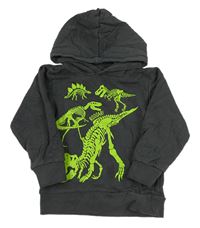 Antracitová mikina s kostrami dinosaurů a kapucňou