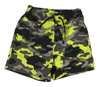 Sivo-čierno-neónově žlté army plážové kraťasy Chapter Young