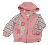Růžovo-barevná propínací mikina s pruhy a kapucí Adidas