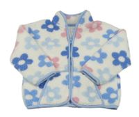 Bílá květovaná huňatá podšitá propínací mikina Primark
