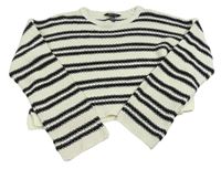 Smetanovo-čierny pruhovaný crop sveter New Look