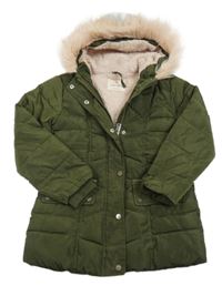 Khaki šusťáková zimní bunda s kapucí s kožešinou Primark