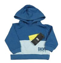 Nové - Modro-světlemodrá mikina s logem a kapucí DKNY