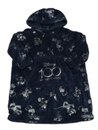 Tmavomodrá chlpatá oversize mikina s Disney postavami a kapucňou George