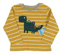 Nové - Okrovo-biele pruhované tričko s dinosaurom Matalan